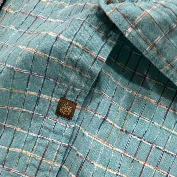 Territory Ahead Sz L Teal Green Geometric Print Short Sleeve Button Front Shirt - Picture 7 of 10
